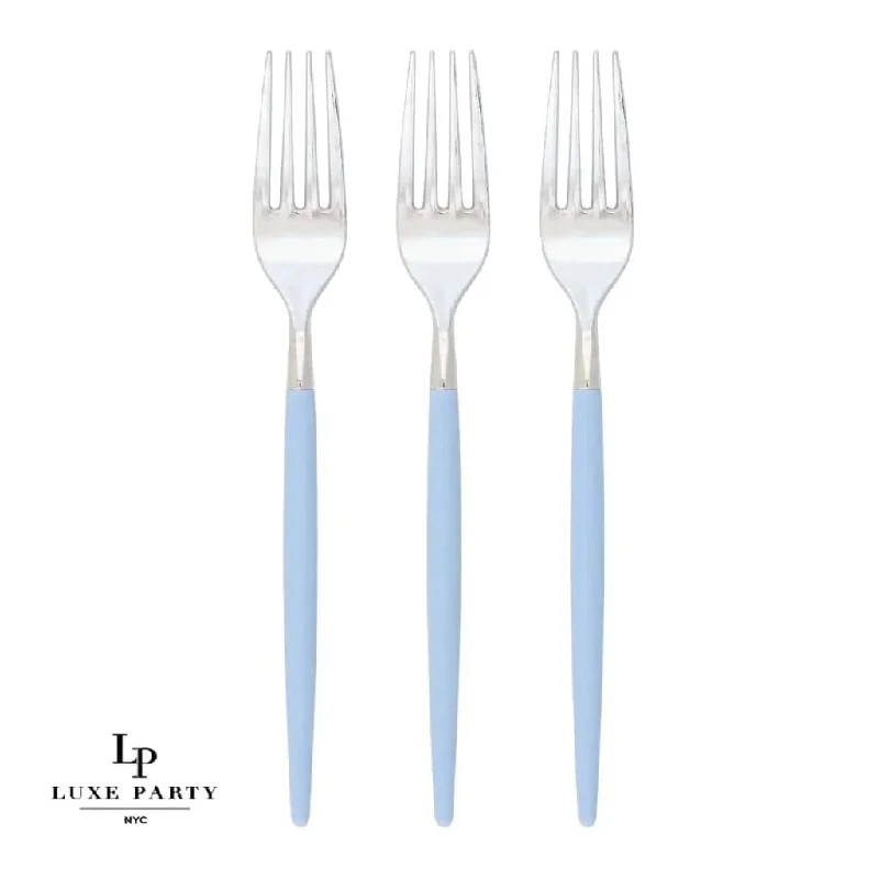 Chic Ice Blue and Silver Plastic Forks | 32 Pieces