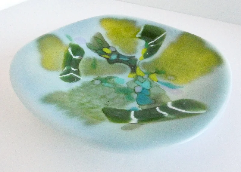 Fused Glass Dish in Shades of Opaline, and Green