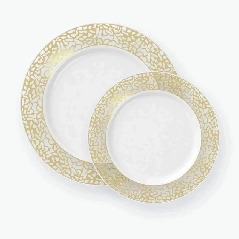 Round Lace White • Gold Plastic Plates | 10 Plates