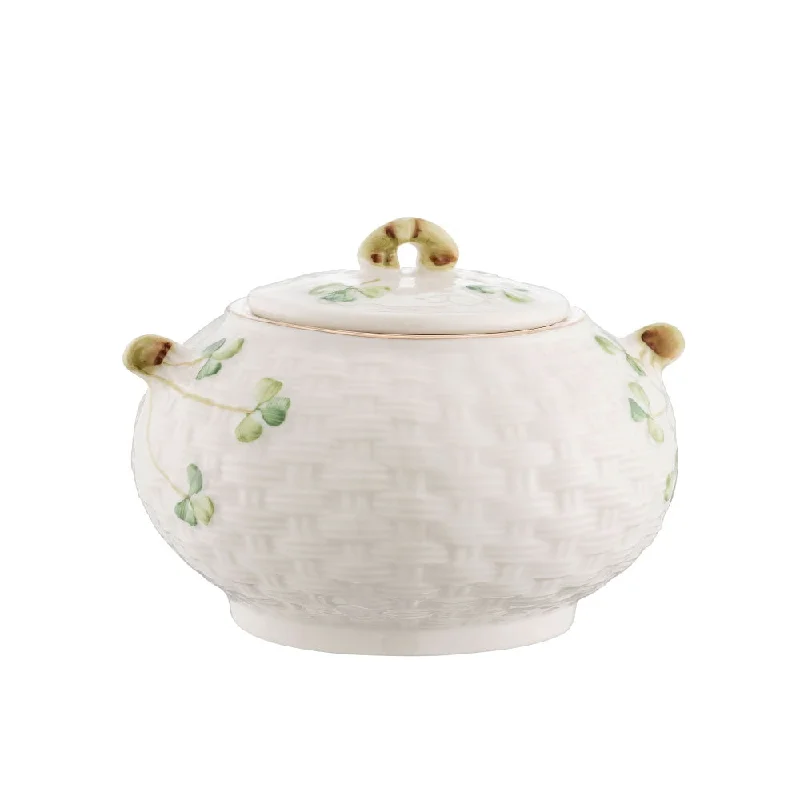 Belleek Classic 1880 - Gold Shamrock Sugar Pot and Lid