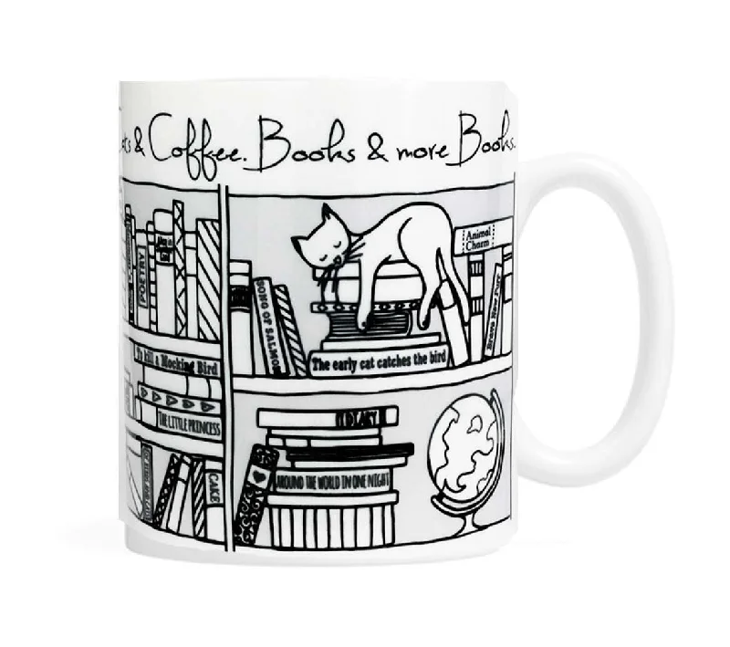 Cats, Coffee, Books and more books 11 ounce Ceramic Mug