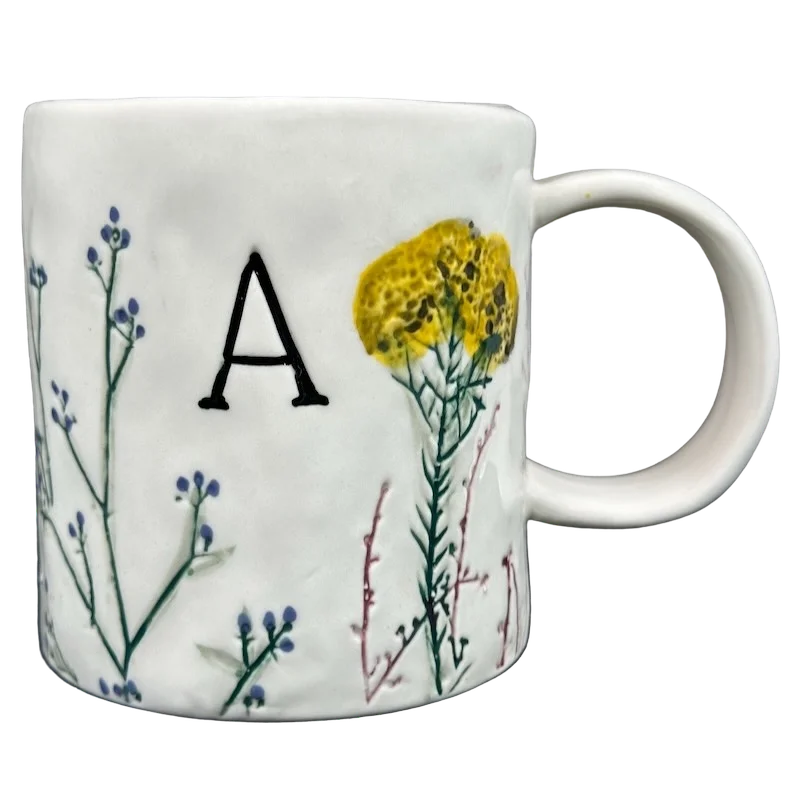 Dagny Hand Painted Letter "A" Monogram Initial Botanical Mug Anthropologie