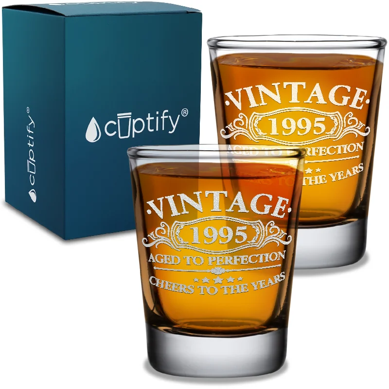 26th Birthday Gift Vintage Aged To Perfection Cheers To 26 Years 1995 2oz Shot Glasses - Set of 2