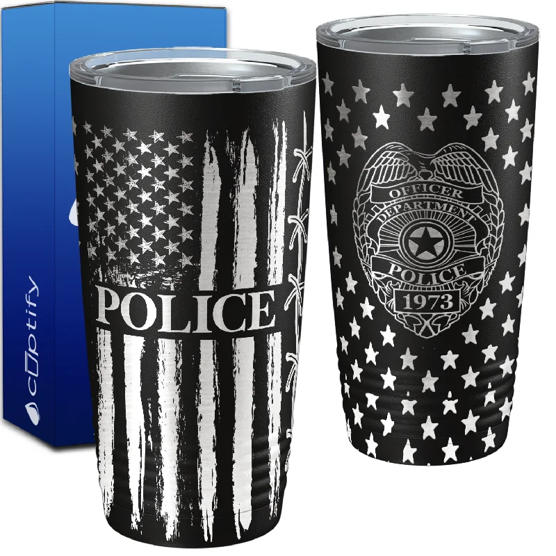 Personalized Badge Number Police Department Officer Engraved Wrap 20oz Black Tumbler