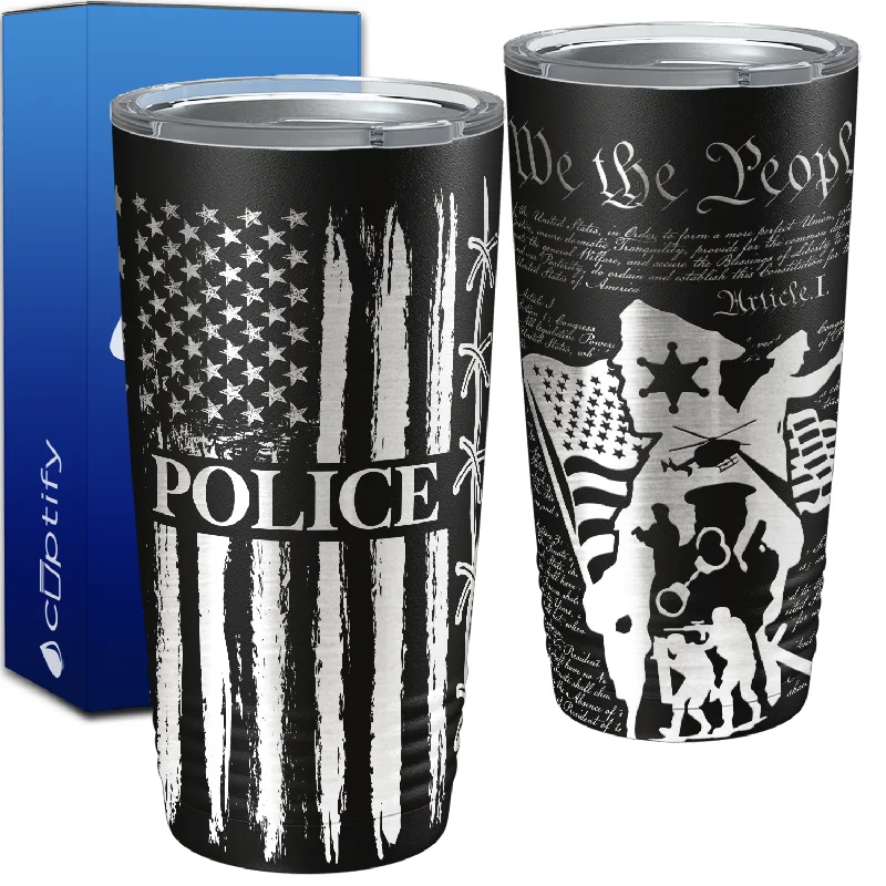 Sheriff Police We are the People Distressed Flag Engraved Wrap 20oz Black Tumbler