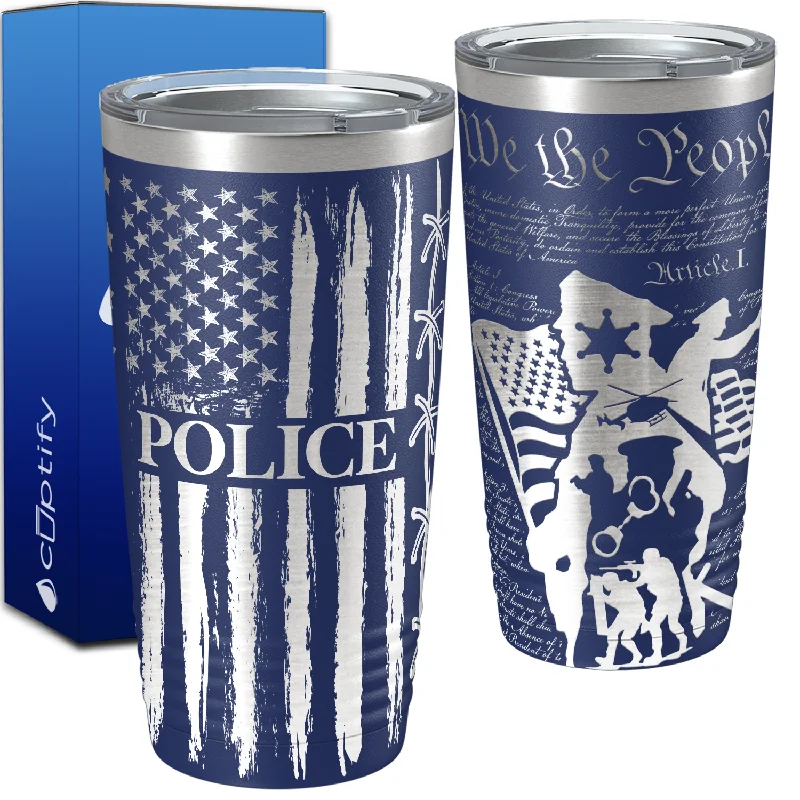 Sheriff Police We are the People Distressed Flag Engraved Wrap 20oz Navy Blue Tumbler