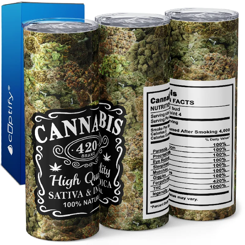 Cannabis Sativa and Indica Nutrition Facts Funny Weed 20oz Skinny Tumbler