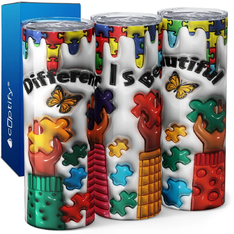 Different is Beautiful Hands with Puzzle 20oz Skinny Tumbler