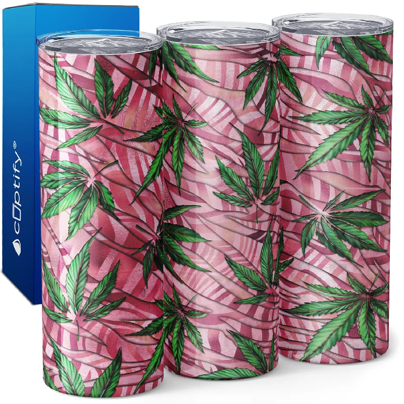 Weed on Pink Stripes 20oz Skinny Tumbler